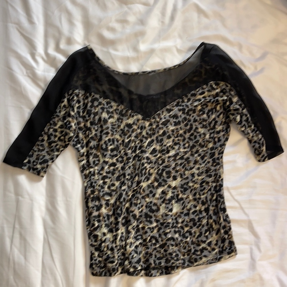 Express Cheetah/Sheer Black Top. Size XS.